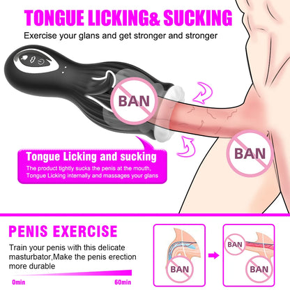 Masturbador Automático para Hombres – Lengua de TPE con Succión y Vibración Realista
