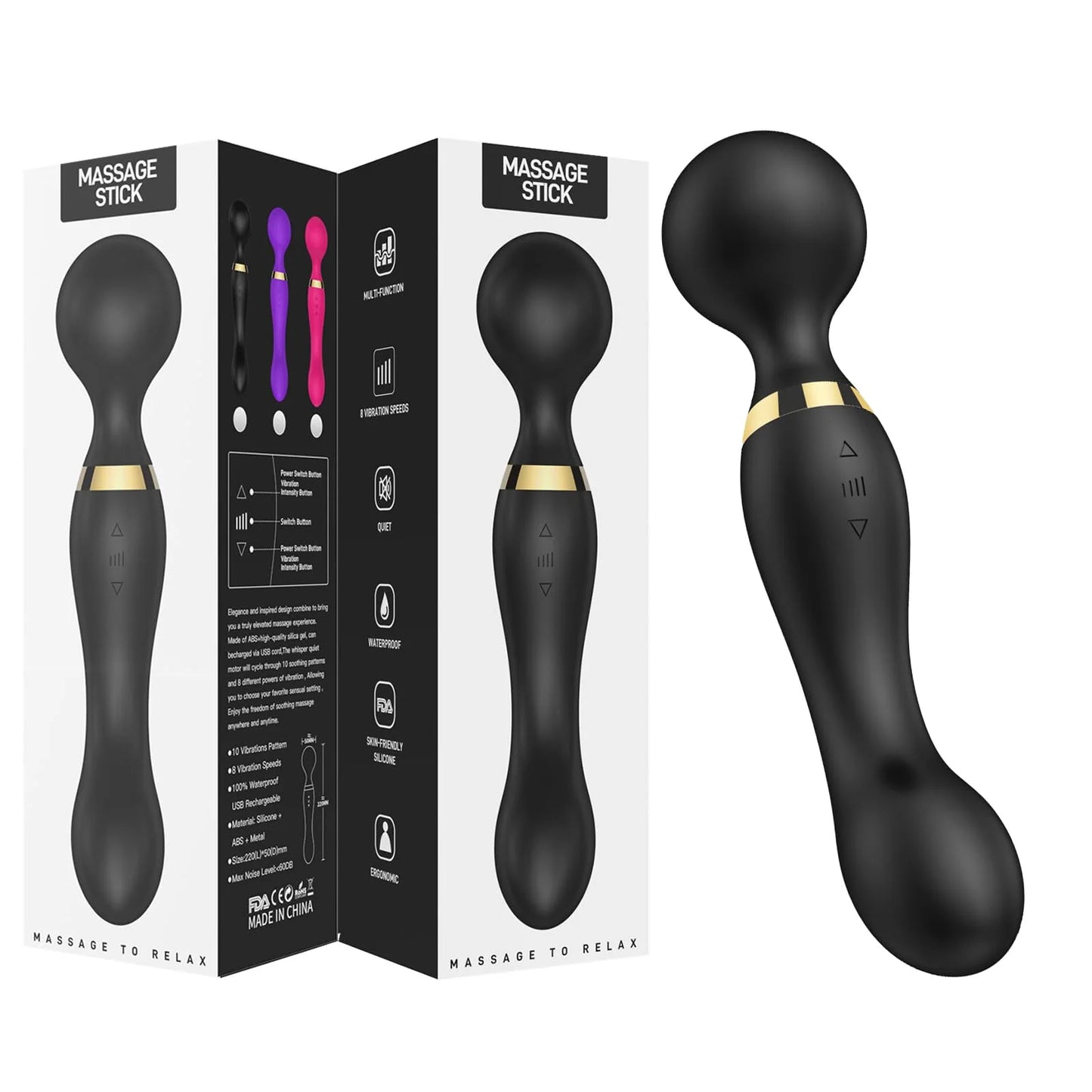 Vibrador Tipo Varita – Estimulador de Punto G, Vibrador de Clítoris, Masajeador con 8 Velocidades y 20 Patrones